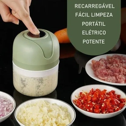 Mini Processador Elétrico de Alimentos Portátil com 3 lâminas de aço inox USB 250 ml Bivolt